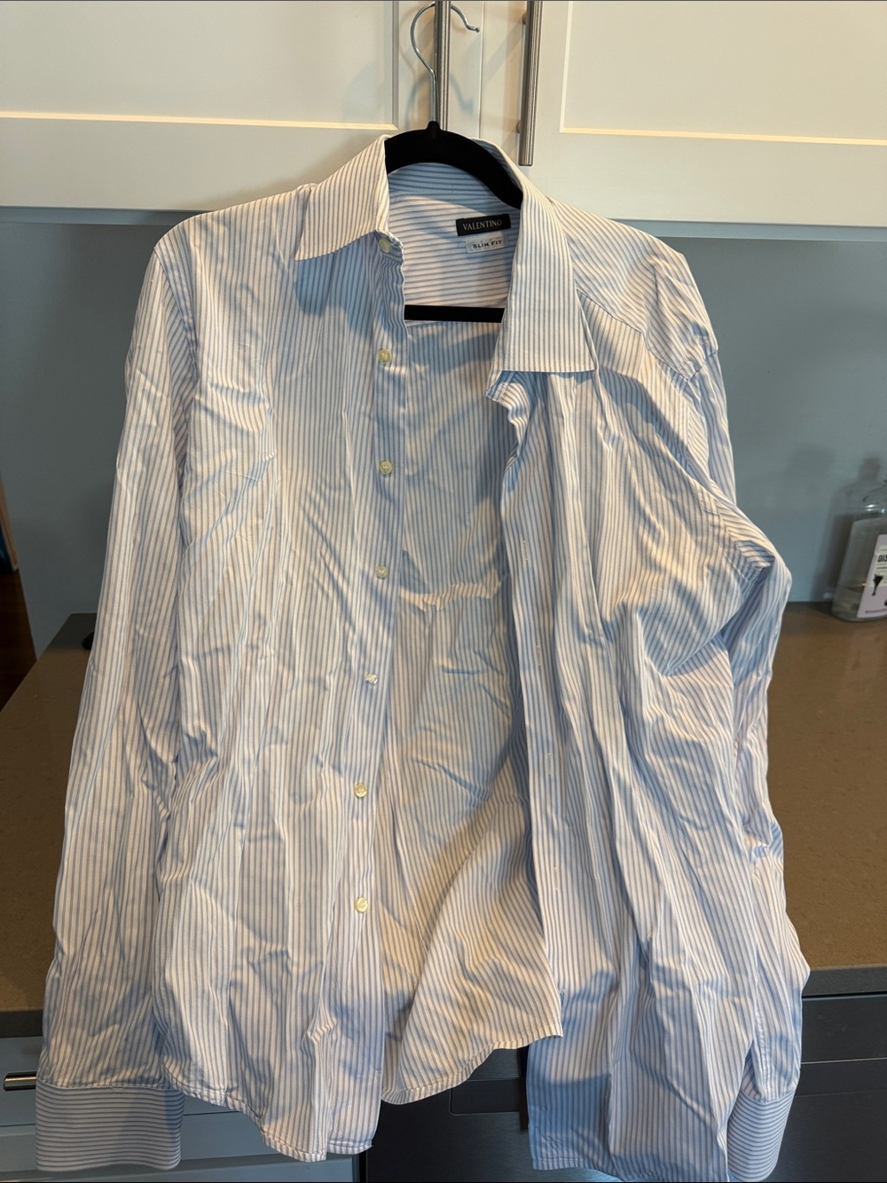 Valentino Men's Light Blue & White Pinstripe Dress Shirt